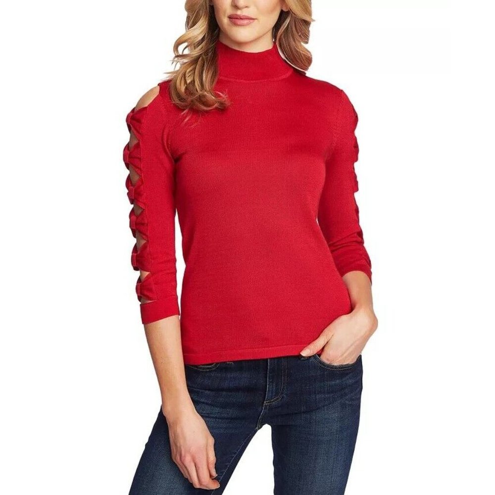 CeCe by Cynthia Steffe Bow Sleeve Crewneck Pullover Sweater in Red - Size XS - Picture 14 of 15
